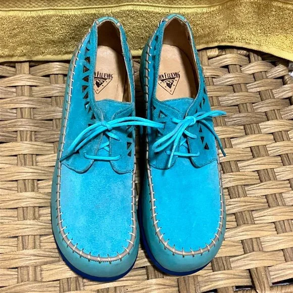 *GENTLY USED* Fluevog 2013 Hopefuls CHEERFUL, Aqua, Size 9.5 (best for 8.5)! - Picture 3 of 16